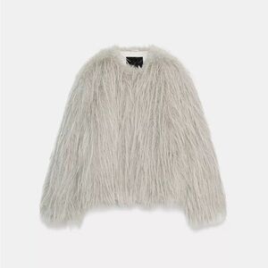 Zara ZW collection faux fur coat in light gray -small